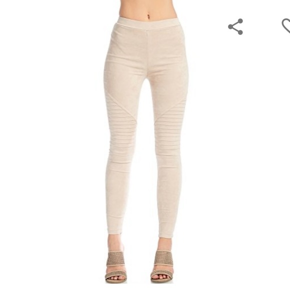 Venti6 faux suede moto legging in a light tan color. - Picture 3 of 13